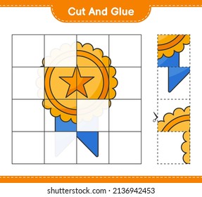 Cut and glue, cut parts of Trophy and glue them. Educational children game, printable worksheet, vector illustration
