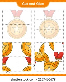 Cut and glue, cut parts of Trophy and glue them. Educational children game, printable worksheet, vector illustration