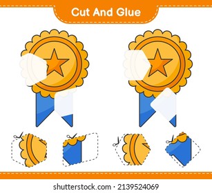 Cut and glue, cut parts of Trophy and glue them. Educational children game, printable worksheet, vector illustration