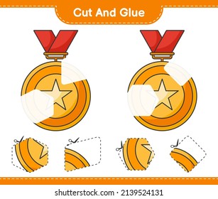 Cut and glue, cut parts of Trophy and glue them. Educational children game, printable worksheet, vector illustration