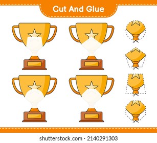 Cut and glue, cut parts of Trophy and glue them. Educational children game, printable worksheet, vector illustration