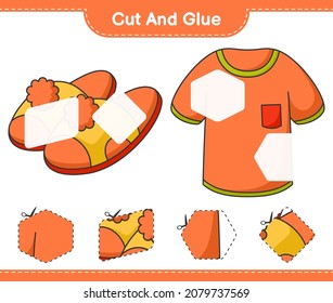 Cut and glue, cut parts of Tshirt and Slippers. Educational children game, printable worksheet, vector illustration