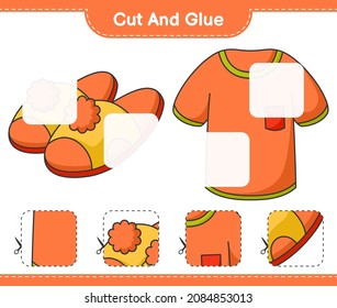 Cut and glue, cut parts of Tshirt and Slippers. Educational children game, printable worksheet, vector illustration