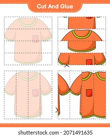 Cut and glue, cut parts of T-shirt and glue them. Educational children game, printable worksheet, vector illustration