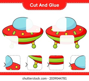 Cut and glue, cut parts of Ufo and glue them. Educational children game, printable worksheet, vector illustration
