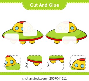 Cut and glue, cut parts of Ufo and glue them. Educational children game, printable worksheet, vector illustration