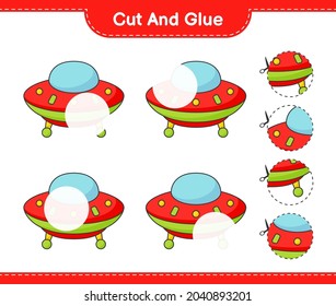 Cut and glue, cut parts of Ufo and glue them. Educational children game, printable worksheet, vector illustration