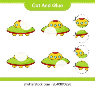 Cut and glue, cut parts of Ufo and glue them. Educational children game, printable worksheet, vector illustration