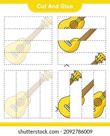 Cut and glue, cut parts of Ukulele and glue them. Educational children game, printable worksheet, vector illustration