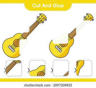 Cut and glue, cut parts of Ukulele and glue them. Educational children game, printable worksheet, vector illustration