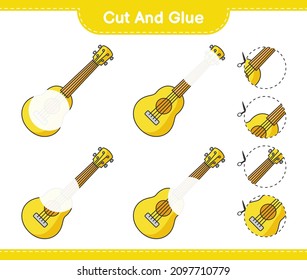 Cut and glue, cut parts of Ukulele and glue them. Educational children game, printable worksheet, vector illustration