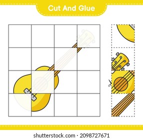 Cut and glue, cut parts of Ukulele and glue them. Educational children game, printable worksheet, vector illustration