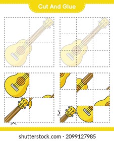 Cut and glue, cut parts of Ukulele and glue them. Educational children game, printable worksheet, vector illustration