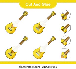Cut and glue, cut parts of Ukulele and glue them. Educational children game, printable worksheet, vector illustration