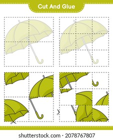 Cut and glue, cut parts of Umbrella and glue them. Educational children game, printable worksheet, vector illustration