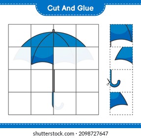 Cut and glue, cut parts of Umbrella and glue them. Educational children game, printable worksheet, vector illustration