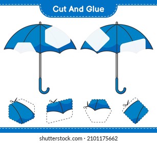 Cut and glue, cut parts of Umbrella and glue them. Educational children game, printable worksheet, vector illustration