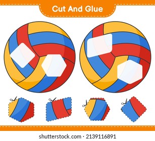 Cut and glue, cut parts of Volleyball and glue them. Educational children game, printable worksheet, vector illustration