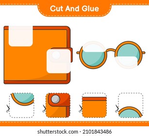 Cut and glue, cut parts of Wallet, Sunglasses and glue them. Educational children game, printable worksheet, vector illustration