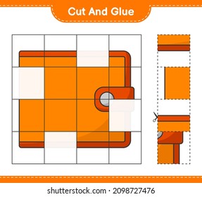 Cut and glue, cut parts of Wallet and glue them. Educational children game, printable worksheet, vector illustration