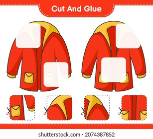 Cut and glue, cut parts of Warm Clothes and glue them. Educational children game, printable worksheet, vector illustration