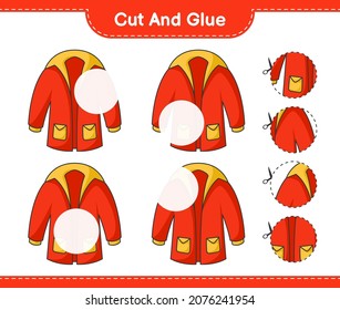 Cut and glue, cut parts of Warm Clothes and glue them. Educational children game, printable worksheet, vector illustration