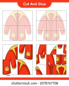 Cut and glue, cut parts of Warm Clothes and glue them. Educational children game, printable worksheet, vector illustration