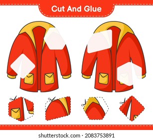 Cut and glue, cut parts of Warm Clothes and glue them. Educational children game, printable worksheet, vector illustration