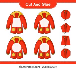 Cut and glue, cut parts of Warm Clothes and glue them. Educational children game, printable worksheet, vector illustration