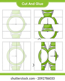 Cut and glue, cut parts of Watches and glue them. Educational children game, printable worksheet, vector illustration