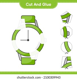 Cut and glue, cut parts of Watches and glue them. Educational children game, printable worksheet, vector illustration