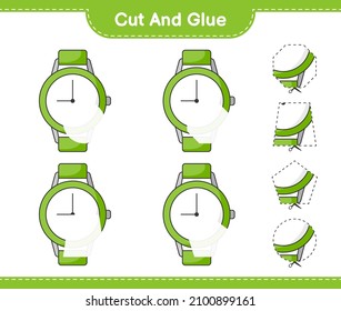 Cut and glue, cut parts of Watches and glue them. Educational children game, printable worksheet, vector illustration