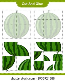 Cut and glue, cut parts of Watermelon and glue them. Educational children game, printable worksheet, vector illustration