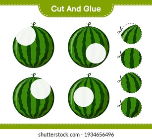Cut and glue, cut parts of Watermelon and glue them. Educational children game, printable worksheet, vector illustration