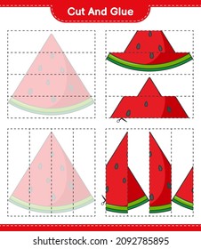 Cut and glue, cut parts of Watermelon and glue them. Educational children game, printable worksheet, vector illustration