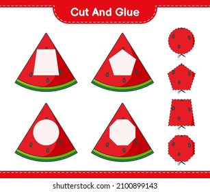 Cut and glue, cut parts of Watermelon and glue them. Educational children game, printable worksheet, vector illustration