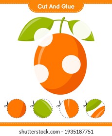 Cut and glue, cut parts of Ximenia and glue them. Educational children game, printable worksheet, vector illustration