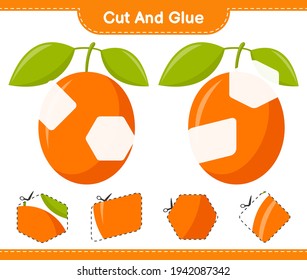 Cut and glue, cut parts of Ximenia and glue them. Educational children game, printable worksheet, vector illustration