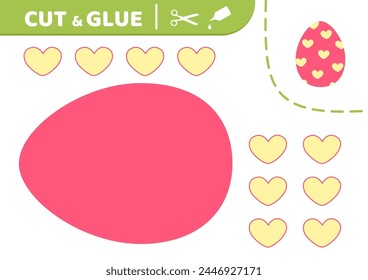 Cut and glue. Pink Easter egg with yellow heart. Applique. Paper game. Cartoon. Isolated vector illustration eps 10