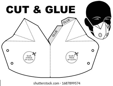 CUT AND GLUE Protection Mask Paper Model. Homemade Mask. DIY Papercraft. Template For Making A Medical Mask. Self-manufacturing Face Mask