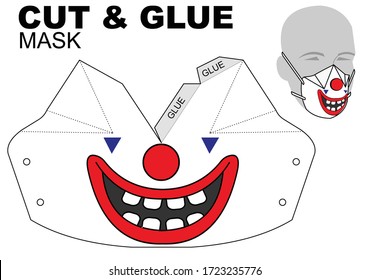 CUT AND GLUE Protection mask paper model. Homemade mask. DIY Papercraft. Self-manufacturing face mask. Clown mask.