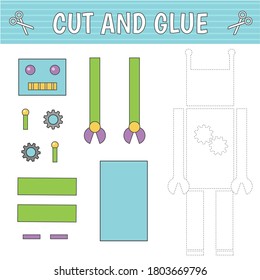 Cut and glue. A robot of geometric shapes. Children's game. Constructor, application.  Vector