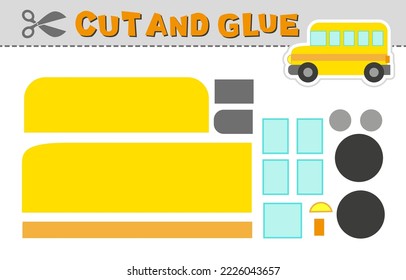 Cut and glue school bus. Vector illustration of school bus. Paper game for children activity and education