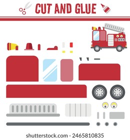 Cut and Glue Sheet of Firefighter Truck. An educational game for kids