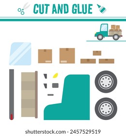 Cut and Glue Sheet of Goods Transport Truck. An educational game for kids