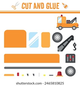 Cut and Glue Sheet of Tow Truck. An educational game for kids