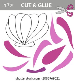 Cut and glue - Simple game for kids. Use scissors and glue and restore the picture inside the contour. Easy paper game for kids with pink seashell