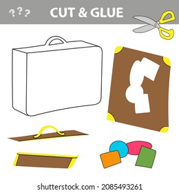 Cut and glue - Simple game for kids. Education game for children with travel suitcase