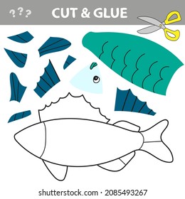 Cut and glue - Simple game for kids. Use scissors and glue and restore the picture inside the contour. Paper game for kids with Fish