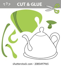 Cut and glue - Simple game for kids. Cut parts of Teapot and glue them. Educational children game, printable worksheet, vector illustration